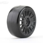 JETKO Pneus GT 1:8 Buster Soft toilés (2) jantes Batons Noires, JK1101RBSS