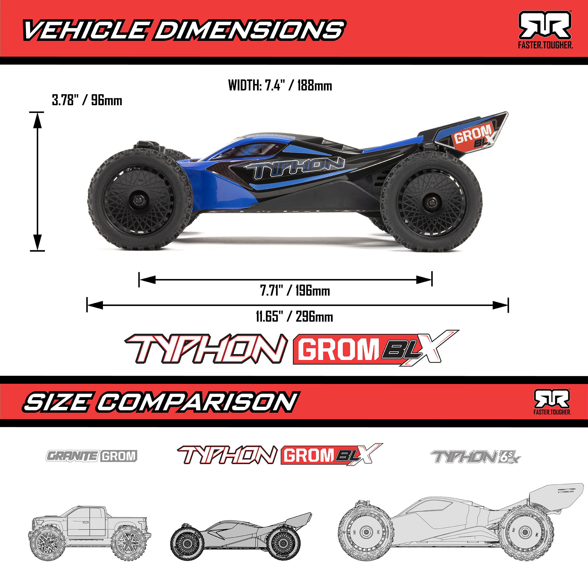 Arrma Typhon GROM 223S BLX 1/14 brushless 4X4 bleu ARA2306ST2 – Image 2