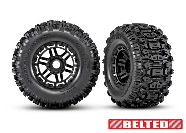 Traxxas TRX8979 pneu sur jante noir avec Sledhammer AT belted